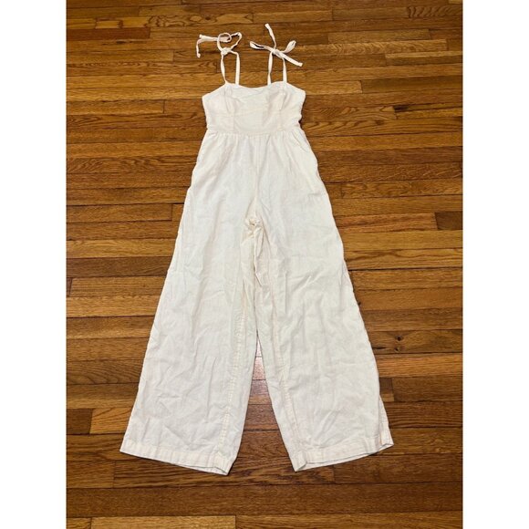 Old Navy Pants - Old Navy Womens Jumpsuit Size XS Cream Tie Shoulder Sleeveless Linen Rayon